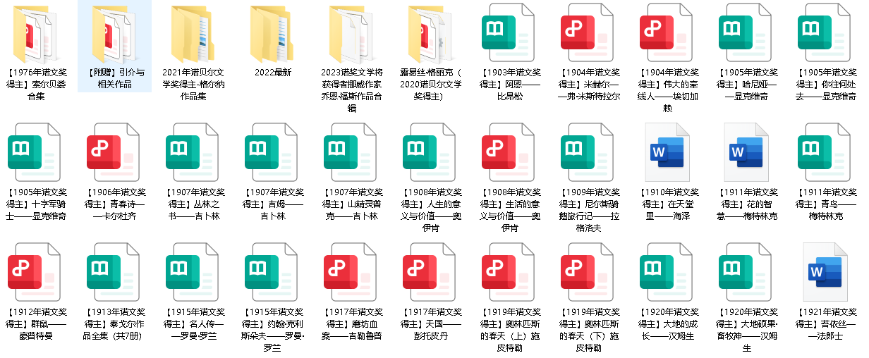 诺贝尔文学奖历届(1901~2023)作品合集（先转存再下载以免资源丢失）
