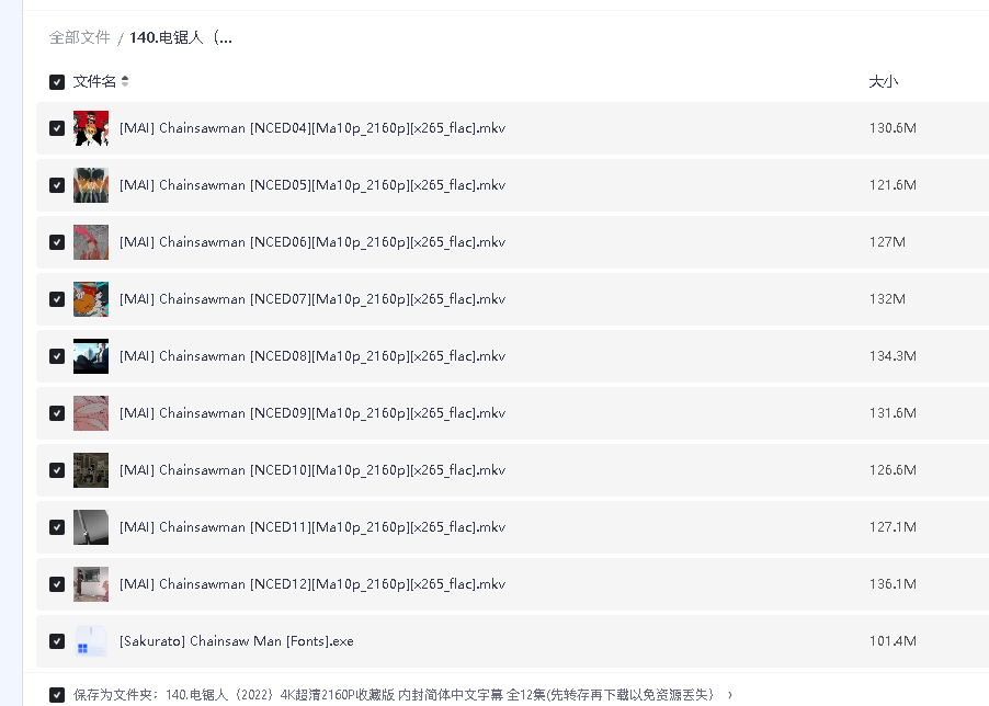 电锯人（2022）4K超清2160P收藏版 内封简体中文字幕 全12集(先转存再下载以免资源丢失）