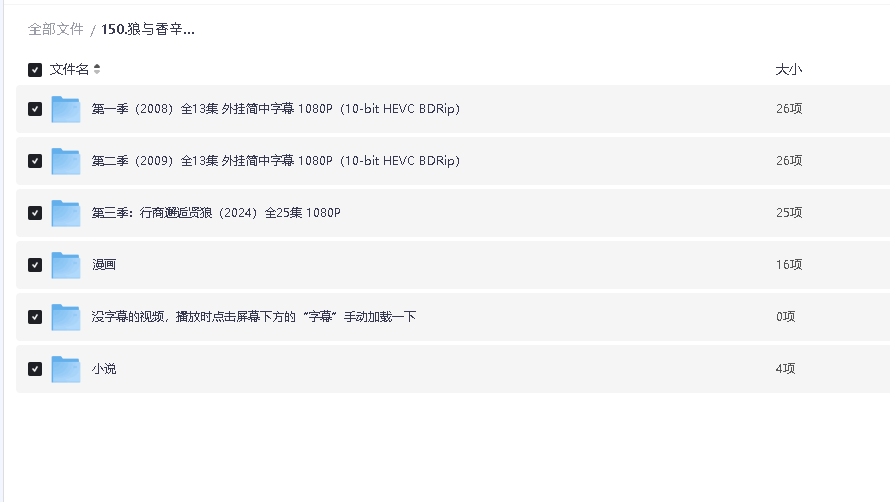狼与香辛料 1-3季+漫画+小说 1080P(先转存再下载以免资源丢失）