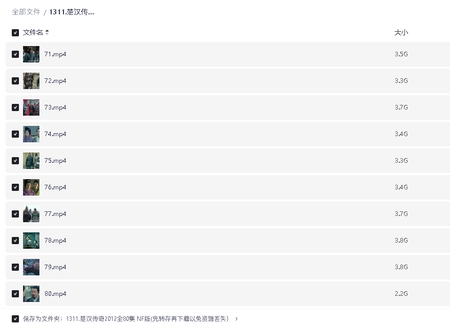 楚汉传奇2012全80集 NF版(先转存再下载以免资源丢失）